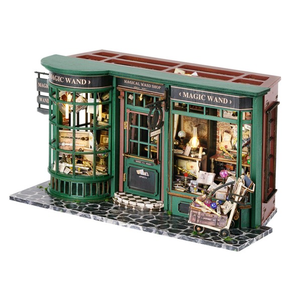 Magic Shop DIY Wooden Dollhouse Miniature Doll House Kit with Furniture Roombox Retro Home Model Toy for Children Gift