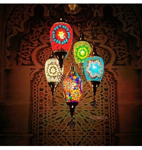 Newest Mediterranean Style Moroccan Lamp Hand-made Glass Shade Mosaic LED Pendant Lights Hallway Aisle Corridor  hotel cafe