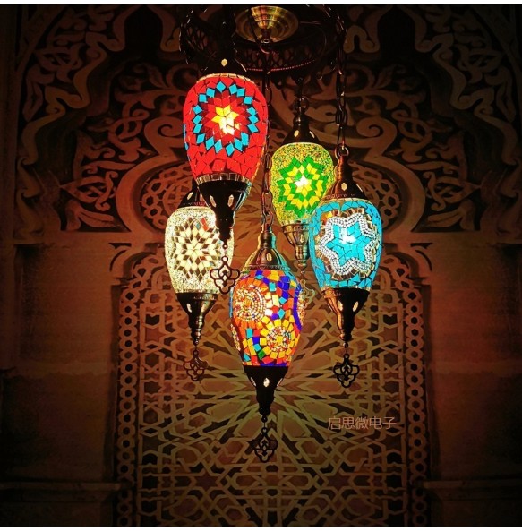 Newest Mediterranean Style Moroccan Lamp Hand-made Glass Shade Mosaic LED Pendant Lights Hallway Aisle Corridor  hotel cafe