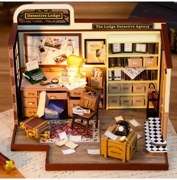 DIY Wooden Doll houses with Furniture LED Lights Miniature Dollhouse Kit Roombox Toy for Birthday Gift Detective Agency of Lodge