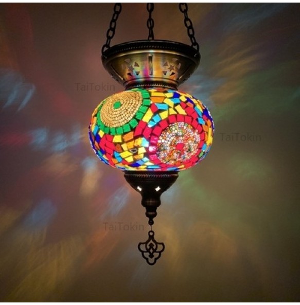 Big Size Turkish Mosaic Pendant Lamp Vintage Deco Handcrafted Lampe De Mesa Glass Romantic Light Lamparas Colgantes Para Techo