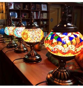 Newest E14 Hand-inlaid Glass Mosaic Bedroom Living Room Decorative Table Lamps of Mediterranean Style Turkish Lamps