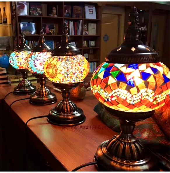 Newest E14 Hand-inlaid Glass Mosaic Bedroom Living Room Decorative Table Lamps of Mediterranean Style Turkish Lamps