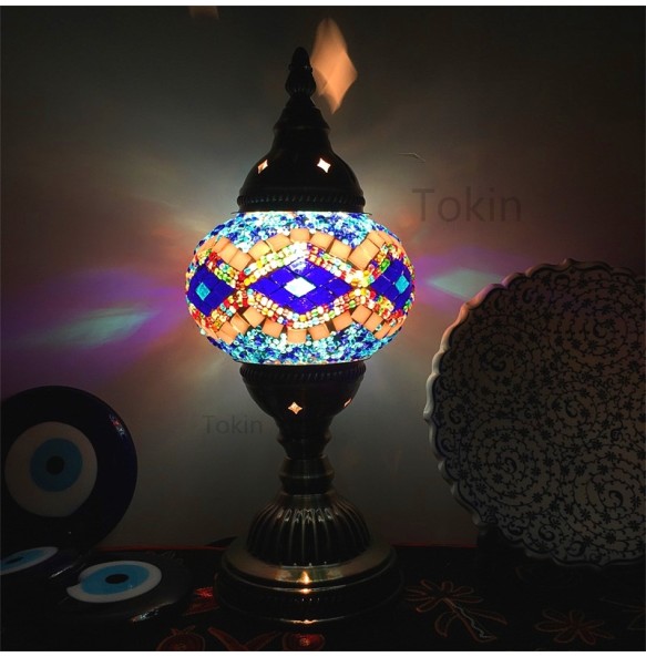 New Style Turkish Mosaic Table Lamp Vintage Art Deco Handcrafted Lamparas De Mesa Glass Romantic Bed Light Lamparas Con Mosaicos