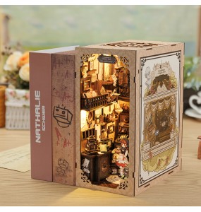 CUTEBEE-DIY Book Nook Kit, Doll House with Touch Light, Dust Cover, Retro 3D Bookshelf Insert, Gift, Antique Shop of Grandfather