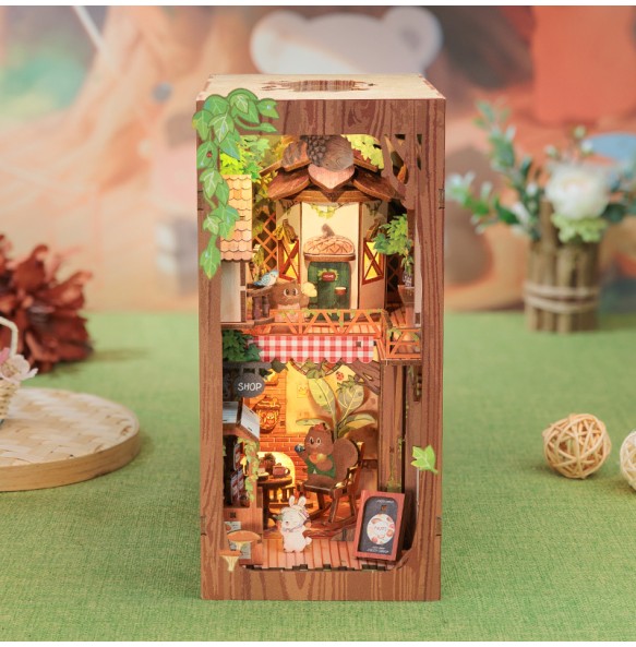 CUTEBEE DIY Book Nook Miniature Wooden Dollhouse with Light Dust Cover Bookshelf Insert 3D Puzzle Decor Gift Squirrel Collector