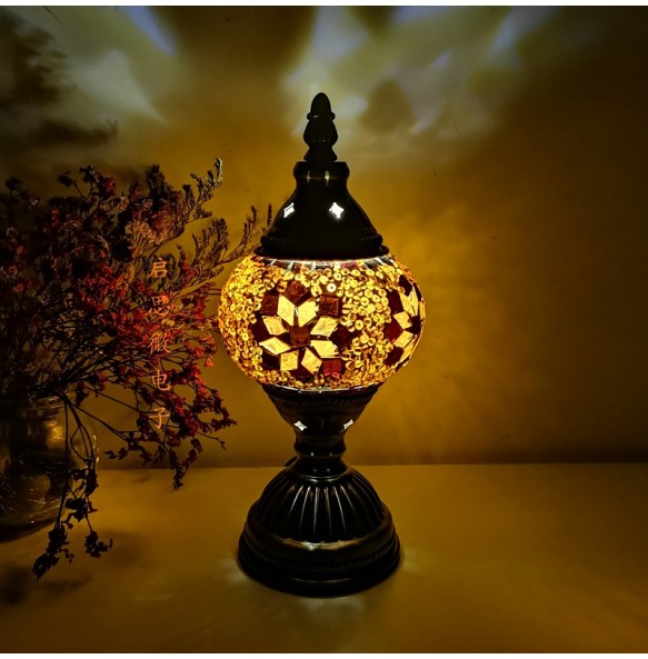 USB Rechargeable Night Lamp Mosaic Table Lamp Vintage Deco Handcrafted Lamparas De Mesa Glass Romantic Bed Light Con Mosaicos