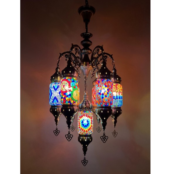 New 7 Heads Turkish Chandelier Handmade Cafe Restaurant Bar Bedroom Balcony Lamp Corridor Stair Mosaic Pendant Light Home Decor