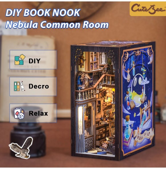 CUTEBEE DIY Book Nook Doll House with LED Light Dust Cover Bookshelf Insert Decoration Model For Birthday Gift Eternal Bookstore