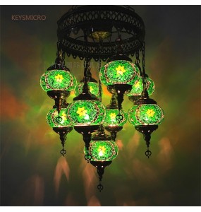 New Style 9 heads Turkish mosaic pendant Lamp vintage art deco Handcrafted lamparas de mesa mosaic Glass romantic  light