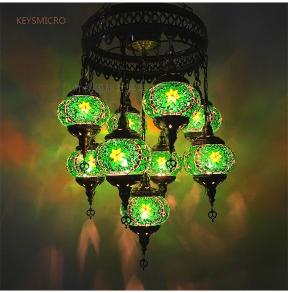 New Style 9 heads Turkish mosaic pendant Lamp vintage art deco Handcrafted lamparas de mesa mosaic Glass romantic  light