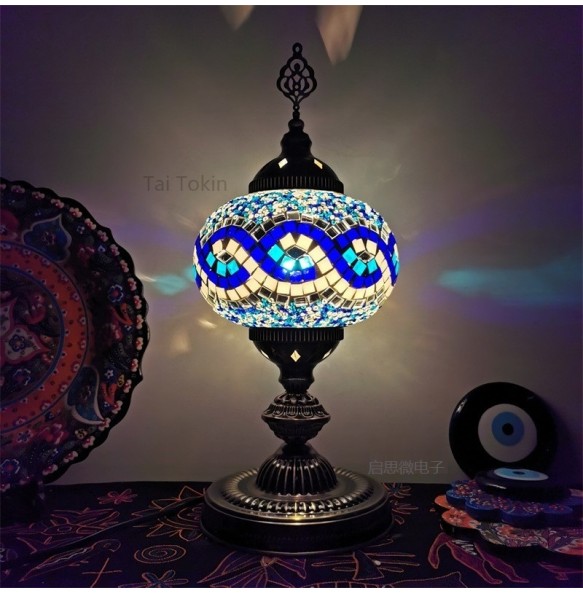 Big Size  E14 Hand-inlaid glass mosaic bedroom living room decorative Table Lamps of Mediterranean style Turkish Lamps Desk lamp