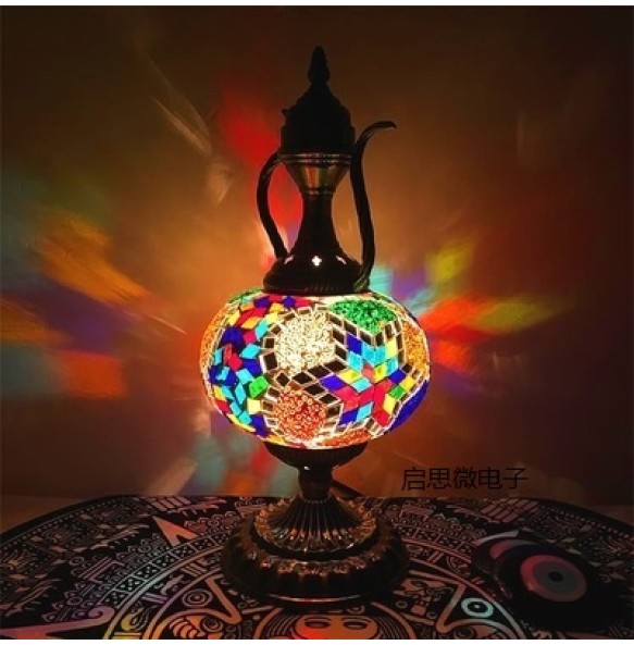 Turkish Mosaic Kettle Table Lamp Vintage Art Deco Handcrafted Lamparas De Mesa Ball Glass Romantic Bed Light Led Night Lampe