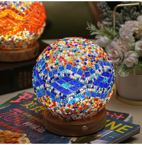 Infinite Dimming Turkish Mosaic Table Lamp Vintage Handcrafted Lamparas De Mesa Ball Glass Romantic Bed Light Led Night Lampe