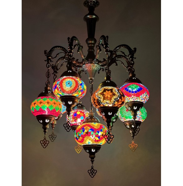 New 9 Heads Turkish Chandelier Handmade Cafe Restaurant Bar Bedroom Balcony Lamp Corridor Mosaic Pendant Light Home Decorations