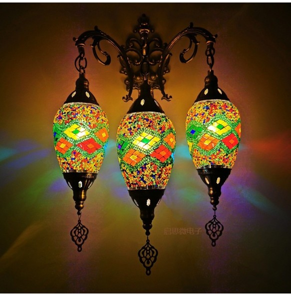 3 Heads Turkish Mosaic Wall Lamps Luminaria Applique Murale Intérieur Led Lampara Bedroom Living Room Balcony Aisle Decor Light