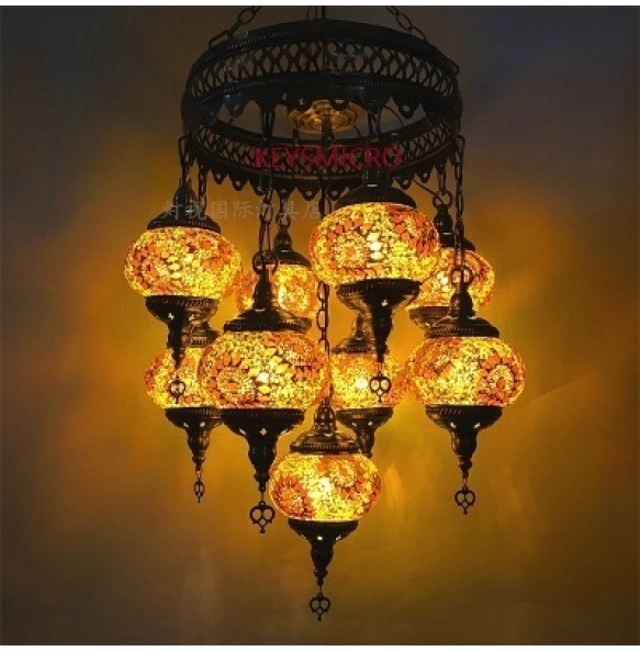 New Style 9 heads Turkish mosaic pendant Lamp vintage art deco Handcrafted lamparas de mesa mosaic Glass romantic  light