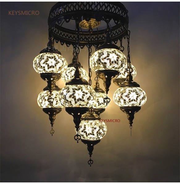 New Style 9 heads Turkish mosaic pendant Lamp vintage art deco Handcrafted lamparas de mesa mosaic Glass romantic  light