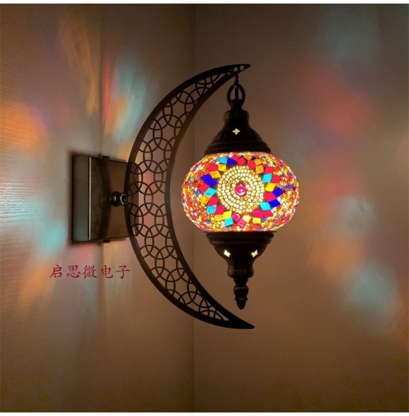 Newest Mediterranean style Art Deco Turkish Mosaic Moon Wall Lamp Handcrafted Mosaic Glass Romantic Wall Light