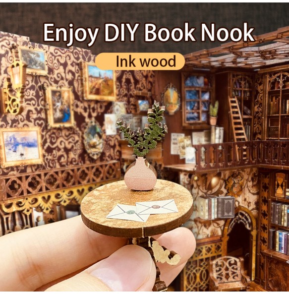 Cutebee DIY Book Nook Miniatures Shelf Insert Dollhouse Model Roombox Building Kit Wooden Bookshelf Toys Bookend for Xmas Gifts