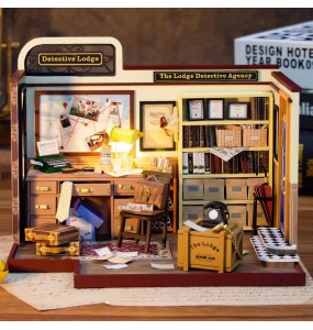 DIY Wooden Doll houses with Furniture LED Lights Miniature Dollhouse Kit Roombox Toy for Birthday Gift Detective Agency of Lodge