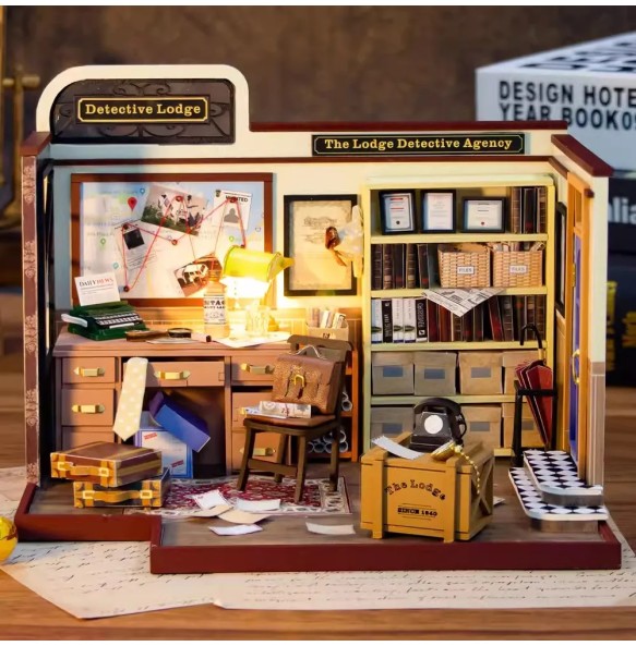 DIY Wooden Doll houses with Furniture LED Lights Miniature Dollhouse Kit Roombox Toy for Birthday Gift Detective Agency of Lodge