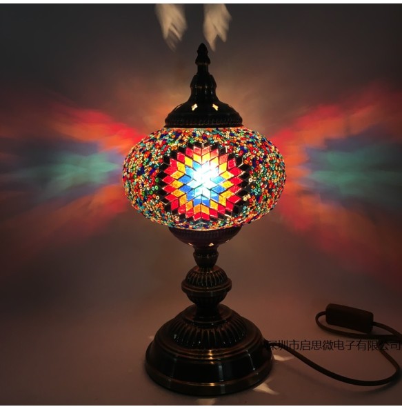 Big Size Turkish Mosaic Table Lamp Vintage Art Deco Handcrafted Lamparas De Mesa Ball Glass Romantic Bed Light Led Night Lampe