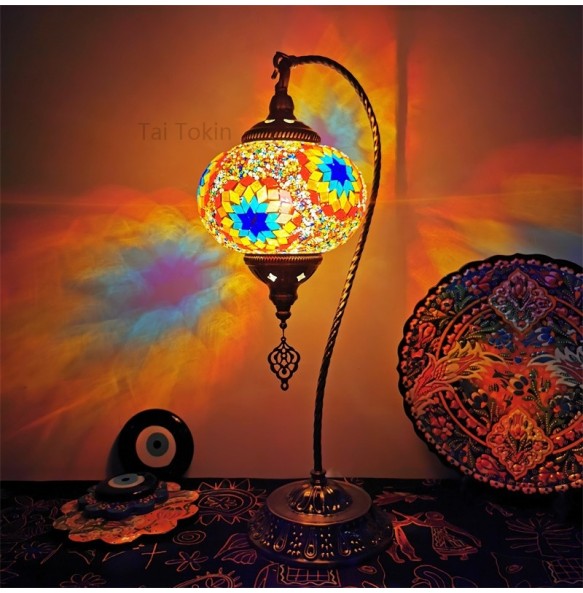 18cm Turkish Mosaic Swan Table Lamp Vintage Art Deco Handcrafted Lamparas De Mesa Glass Romantic Bed Light Lamparas Con Mosaicos