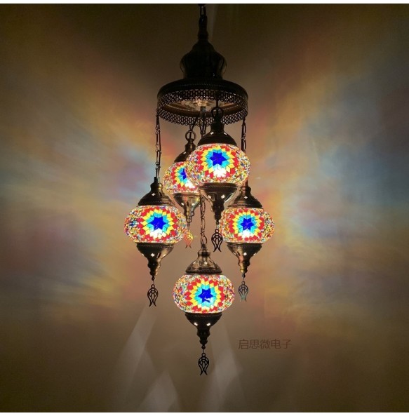 5 Heads Turkey Ethnic Customs Handmade Mosaic Lamp Romantic Hotel Cafe Restaurant Bar Pendant Light Living-room Balcony Stairs