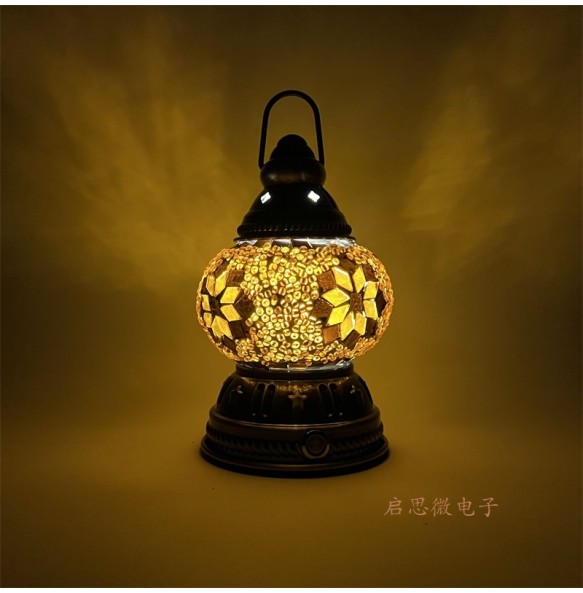 Mini Vintage Turkish Mosaic Hanging Lanterns Battery Warm Light Led Camp Lantern Rechargeable Lightweight Tent Lamp For Outdoor