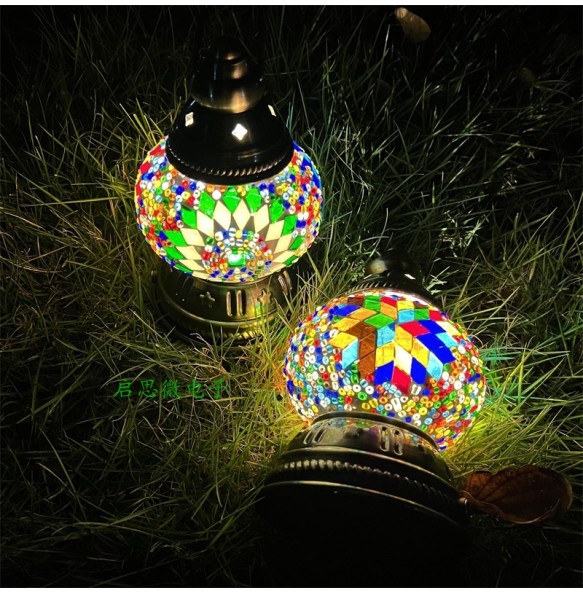 Mini Vintage Turkish Mosaic Hanging Lanterns Battery Warm Light Led Camp Lantern Rechargeable Lightweight Tent Lamp For Outdoor