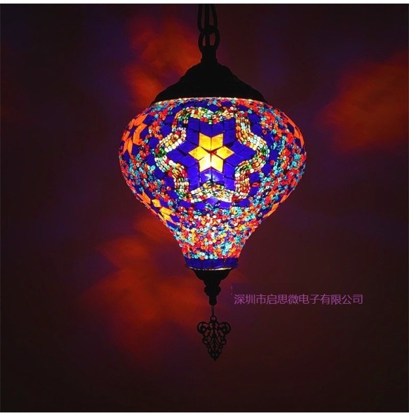 Newest E14 Hand-inlaid Glass Mosaic Bedroom Living Room Decorative Pendant  Lamps of Mediterranean Style Turkish Lampe