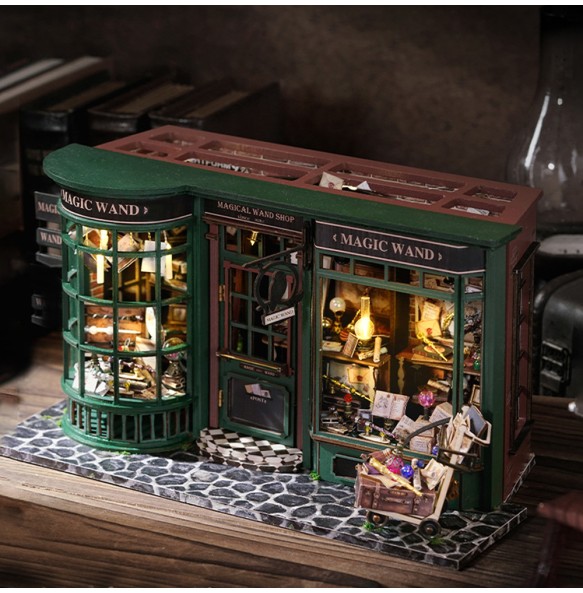 Magic Shop DIY Wooden Dollhouse Miniature Doll House Kit with Furniture Roombox Retro Home Model Toy for Children Gift