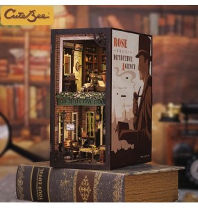 CUTEBEE DIY Book Nook Doll House with LED Light Dust Cover Bookshelf Insert Decoration Model For Birthday Gift Eternal Bookstore