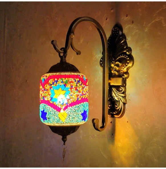 Newest Led Wall Lamp Mediterranean Style Art Deco Turkish Mosaic Wall Lampe Handcrafted  Glass Romantic Light Home Decor