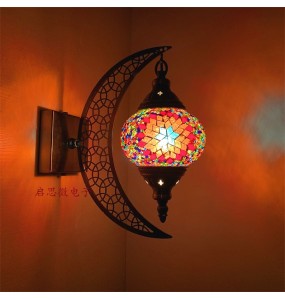 Newest Mediterranean style Art Deco Turkish Mosaic Moon Wall Lamp Handcrafted Mosaic Glass Romantic Wall Light