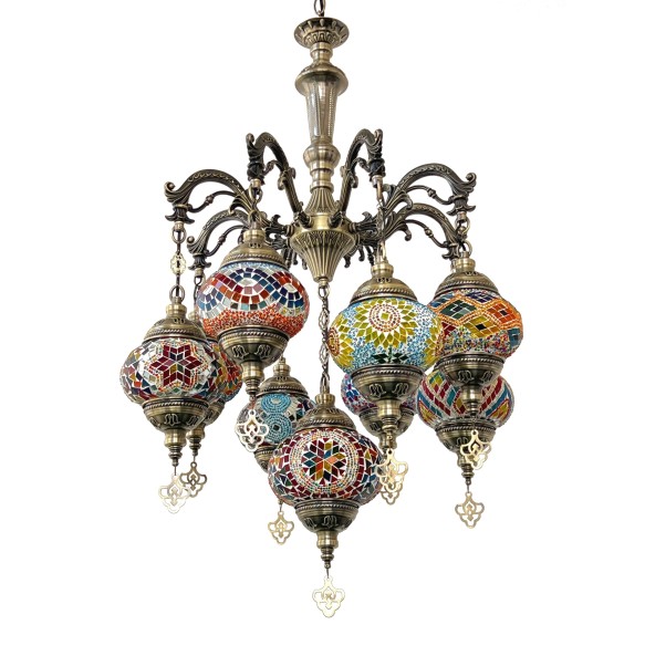 New 9 Heads Turkish Chandelier Handmade Cafe Restaurant Bar Bedroom Balcony Lamp Corridor Mosaic Pendant Light Home Decorations