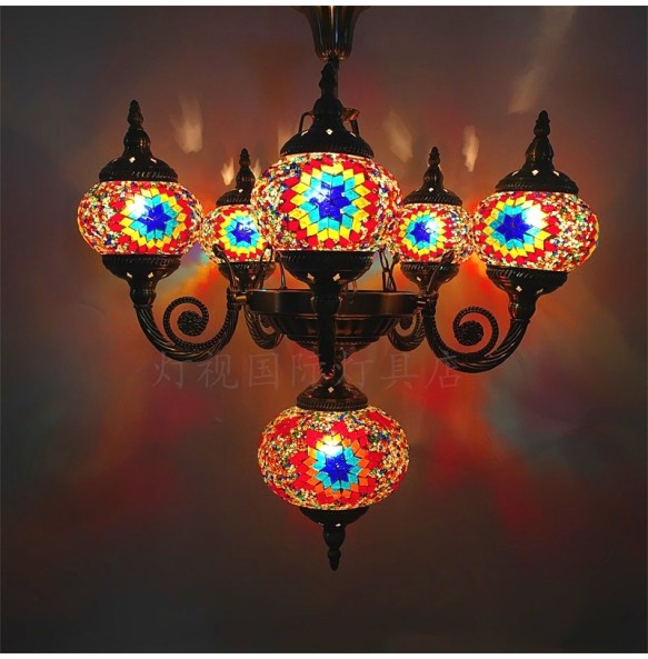 New Style Hand-inlaid Glass Mosaic Lamp Romantic Cafe Restaurant Bar Hotel Chandeliers Mediterranean Style Turkish Lighting