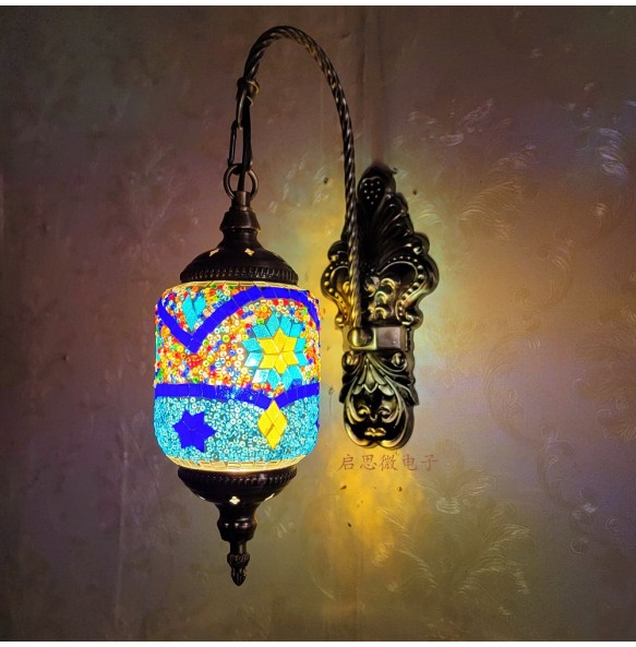 Newest Led Wall Lamp Mediterranean Style Art Deco Turkish Mosaic Wall Lampe Handcrafted  Glass Romantic Light Home Decor