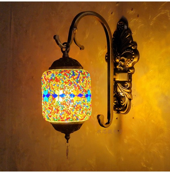 Newest Led Wall Lamp Mediterranean Style Art Deco Turkish Mosaic Wall Lampe Handcrafted  Glass Romantic Light Home Decor