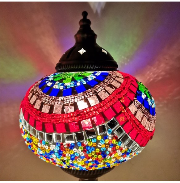 Big Size Turkish Mosaic Table Lamp Vintage Art Deco Handcrafted Lamparas De Mesa Ball Glass Romantic Bed Light Led Night Lampe