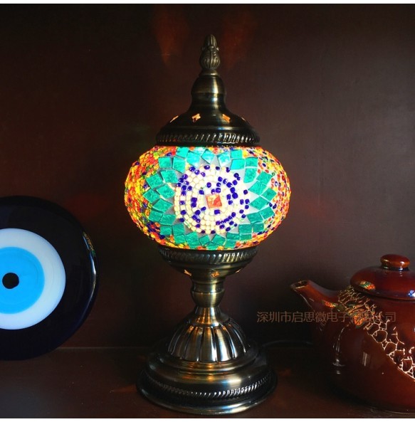 Mediterranean Style Art Deco Turkish Mosaic Table Lamp Handcrafted Mosaic Glass Romantic Bed Light