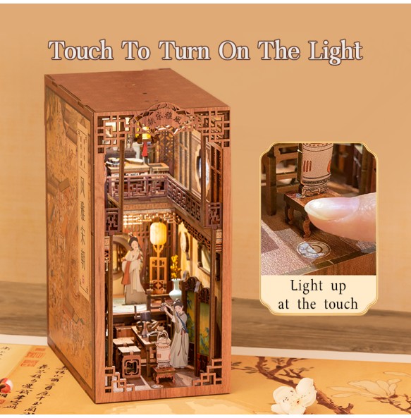 CUTEBEE DIY Book Nook Kit Mini House with Furniture Touch Light Elegant Song Dynasty Chinese Culture 3D Bookend for Adult Gifts