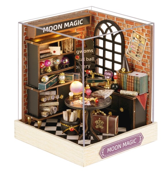 DIY Wooden Dollhouse Moon Magic Room Mini Roombox Miniature Doll Houses Building Kits with Furniture LED Light for Birthday Gift