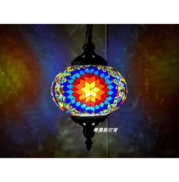 Turkish Mosaic Pendant Lamp Vintage Art Deco Handcrafted Lamparas De Mesa Glass Romantic Light Lamparas Con Mosaicos Home Decor