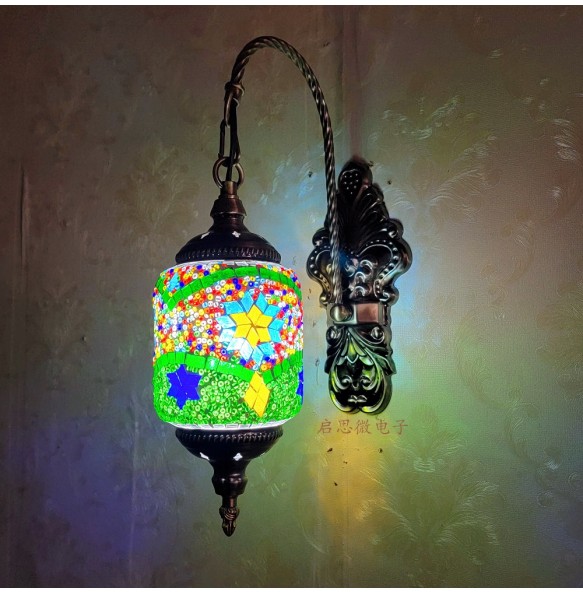 Newest Led Wall Lamp Mediterranean Style Art Deco Turkish Mosaic Wall Lampe Handcrafted  Glass Romantic Light Home Decor