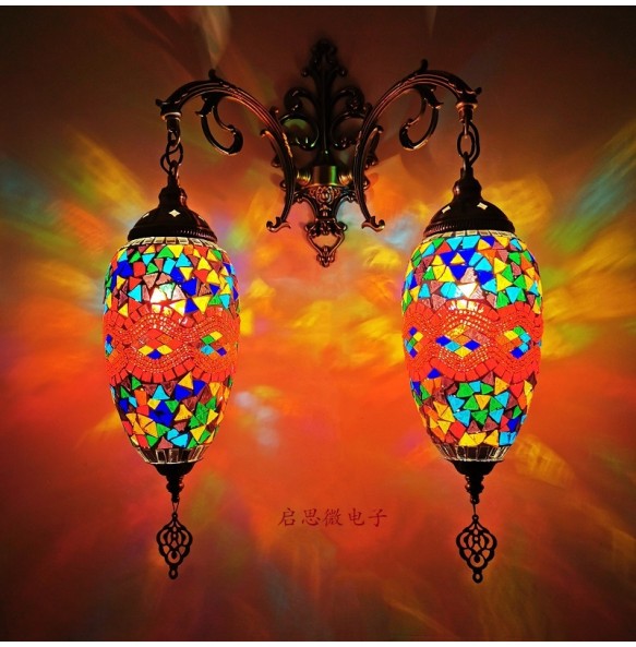 2 Heads Turkish Mosaic Wall Lamps Handmade Luminaria Applique Murale Intérieur Led Lampara Bedroom Balcony Aisle Decor Light