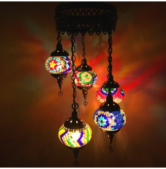 5 Heads Turkey Ethnic Customs Handmade Mosaic Lamp Romantic Hotel Cafe Restaurant Bar Pendant Light Living-room Balcony Stairs