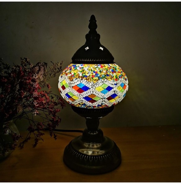 E14 Hand-inlaid Glass Mosaic Bedroom Living Room Decorative Table Lamps of Mediterranean Style Turkish Lamps