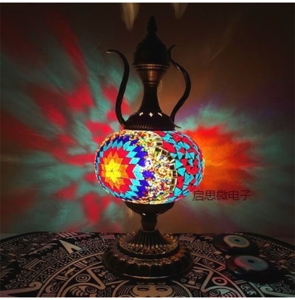 Turkish Mosaic Kettle Table Lamp Vintage Art Deco Handcrafted Lamparas De Mesa Ball Glass Romantic Bed Light Led Night Lampe